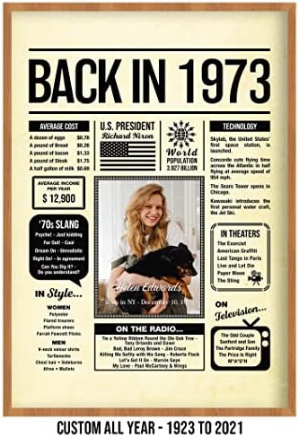Personalized 52 year old birthday gifts - Back in 1973 Poster - Centerpiece Table Decorations 52nd Birthday Party - Custom Born in 1973 Newspaper Vintage Poster for Men, Women