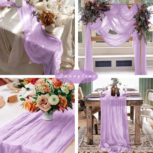 12 Pieces Lilac Cheesecloth Table Runner 10FT Pink Runner for Tables Gauze Fabric Boho 35 x 120 Inches Long Table Runner Decoration Rustic Sheer Runner for Wedding Baby Birthday Party Lilac