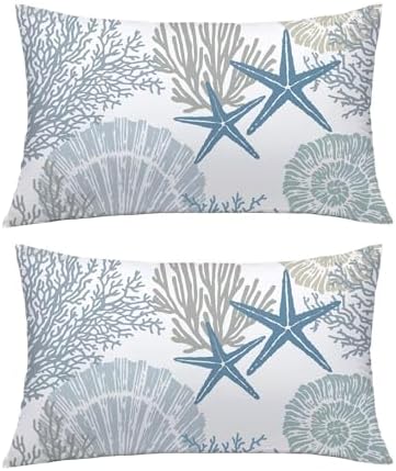 Tritard Coastal Lumbar Pillow Covers Set of 2, 12x20, Blue