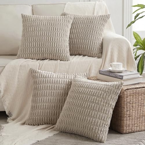 Fancy Homi 4 Packs Decorative Throw Pillow Covers for Living Room Couch Bed, Modern Farmhouse Boho Home Décor Accent Cushion Case, 26" x 26", Taupe
