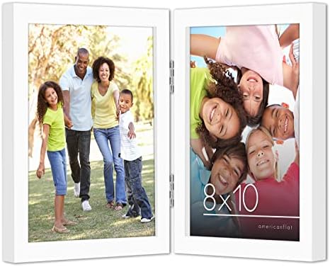 Americanflat Hinged 8x10 Picture Frame with Shatter-Resistant Glass - Double Picture Frames with Engineered Wood - Signature Collection - Photo Frame for Tabletop Display - White