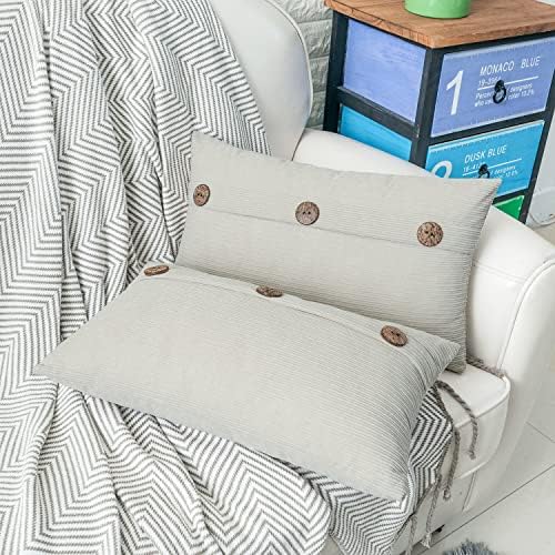 HWY 50 Light Grey Chenille Throw Pillow Covers 12x20 Inch Buttons Pack of 2