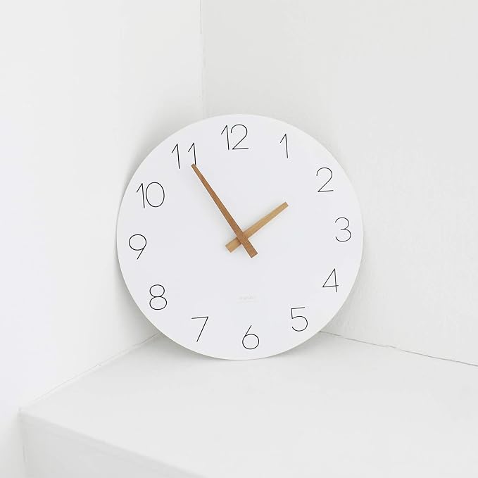 mooas Flatwood Wall Clock, 12" Analog Wall Clock, Silent Non-Ticking | Modern Wall Clocks Battery Operated for Office, Home, Bathroom, Kitchen, Bedroom, School, Living Room