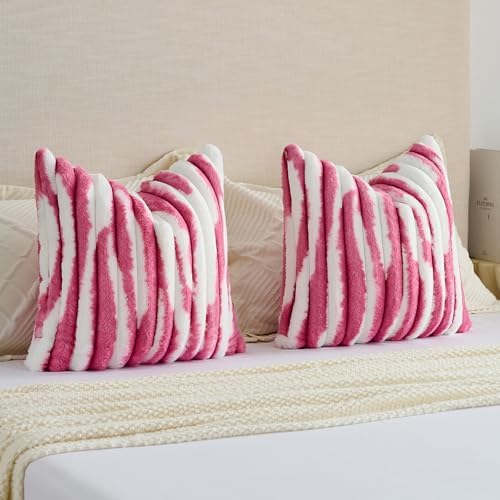 FUTEI Pack of 2 Faux Fur Throw Pillow Covers 16x16 Inch, Blush White