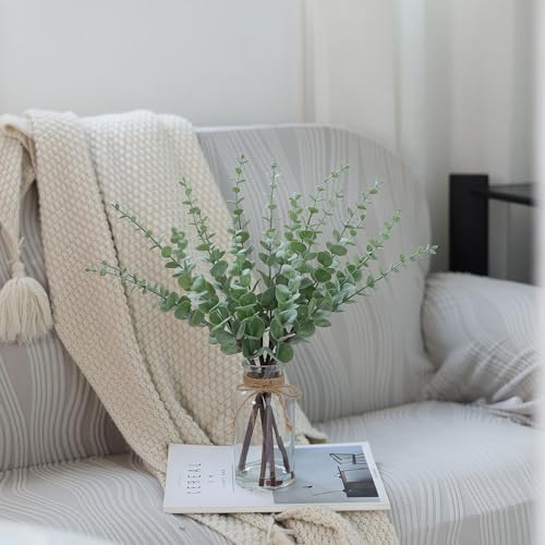 17.5" Artificial Eucalyptus Stems in Glass Vase with Faux Water(Sage Green)