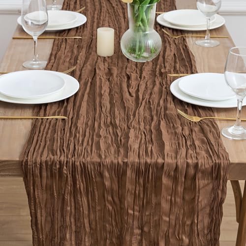 Asee'm 2pcs Brown Coffee Cheesecloth Table Runner 10FT Boho Rustic Fall