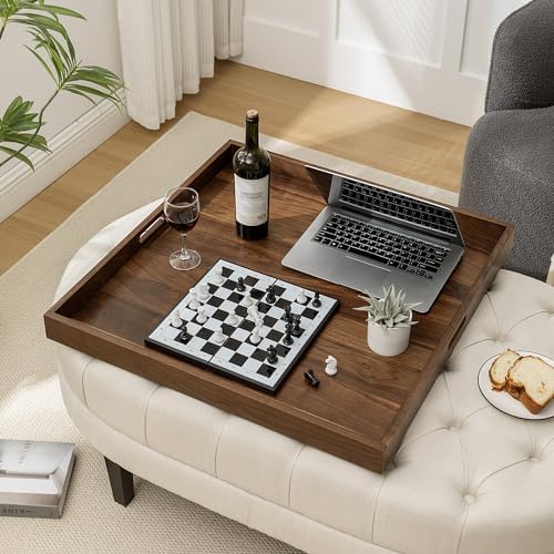 28" Square Handmade Jumbo Black Walnut Ottoman Tray with Handle