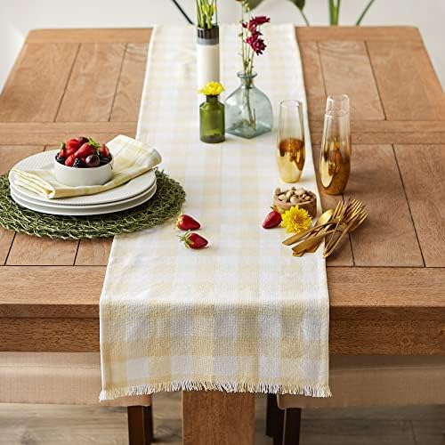 DII Fringed Check Tabletop, Table Runner, 14x72, Natural