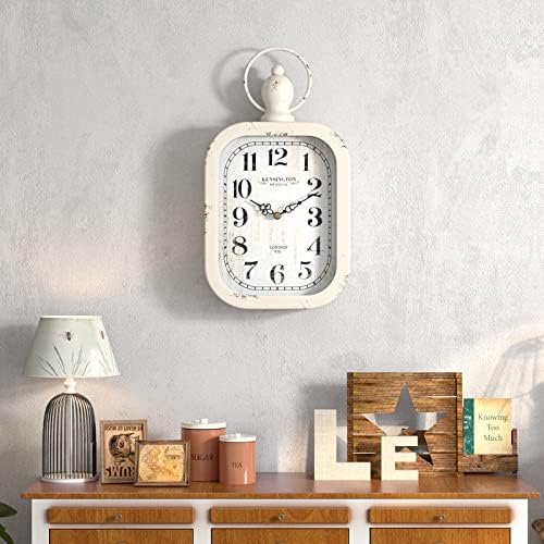 Menterry Small Retro Rectangle Wall Clock, White Antique Vintage Style