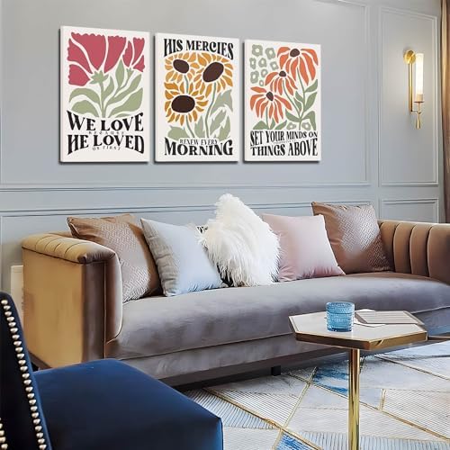 Framed Christian Bible Scripture Wall Art Set of 3 16x24 Inch | Flower Marke Pictures Decor Inspirational Paintings Religious Verses Canvas Prints, Artwork for Christian Women & Teen Girls
