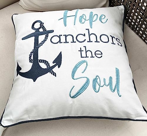 Embroidered Hope Anchors the Soul Throw Pillow Cover,Square 18 inches Decorative Canvas Pillow Cover with Hope Anchors the Soul Pattern,Cover Only