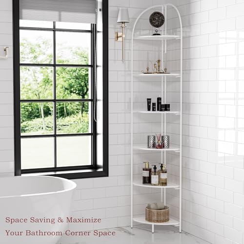 Crofy 6-Tier Foldable Corner Shelf, Metal White Frame & Shelves