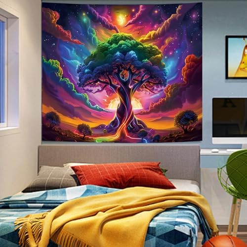 Apdidl Blacklight Tree of Life Tapestry Bedroom, Black Light Space Posters