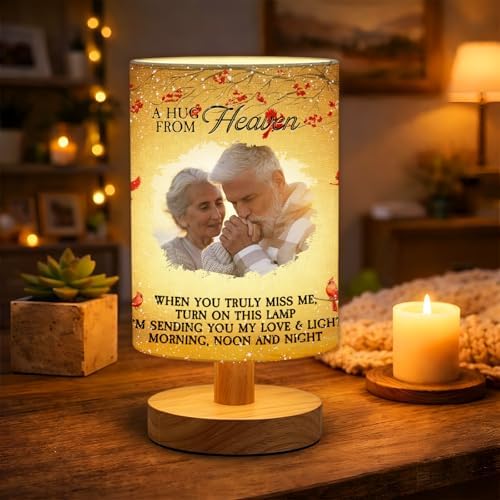 Personalized Memorial Gifts Lamp - Custom Photo Remembrance Gift for Loss, in Memory of Loved One Gifts, Comforting Sympathy Light for Home Decor, Warm Glow Wooden Base Table Lamp