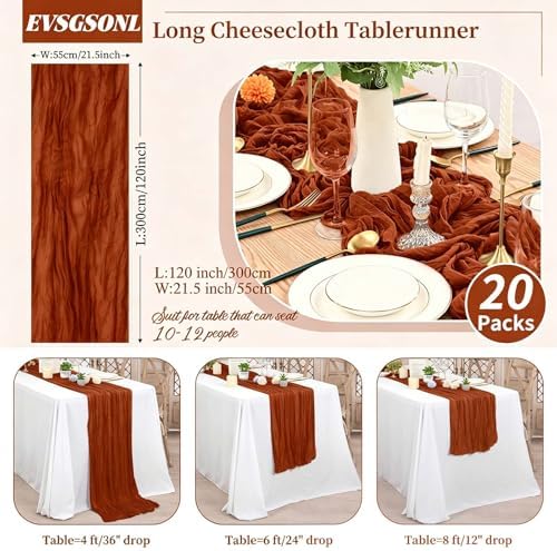 20 Pack Terracotta Cheesecloth Table Runner Long,21.5 x 120 Inch