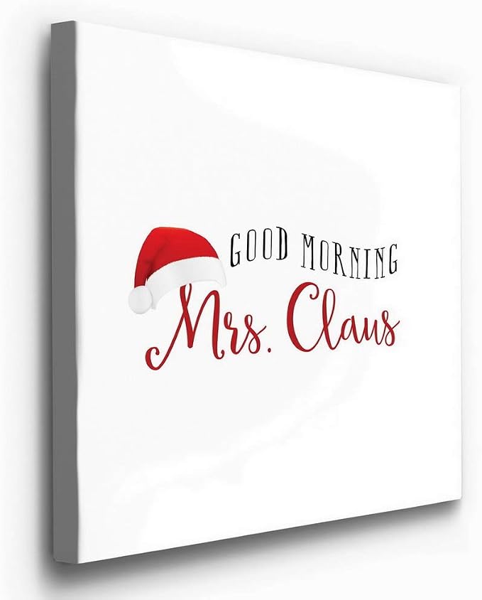 Renditions Gallery Canvas Wall Art for Christmas Decorations Good Morning Mrs. Santa Claus Hat Abstract Artwork for Living Room Home Kitchen Wall Decor - 16"X16" LT05