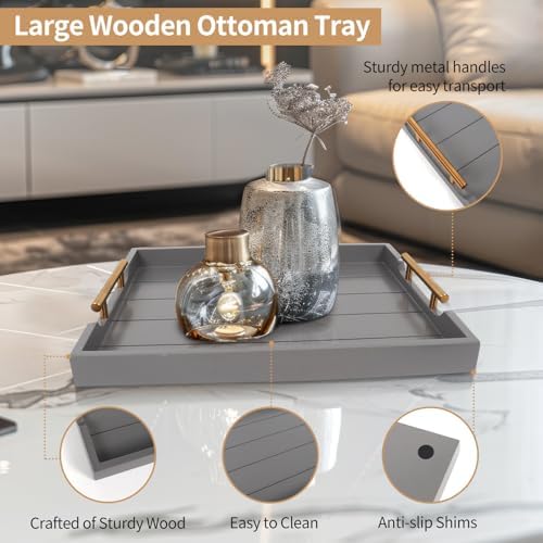 SXNOWS Wooden Serving Tray with 2 Sets of Handles,Gray