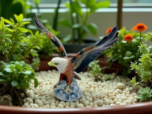 WitnyStore Tiny 3½" Bald Eagle Bird Spread Wings Figurine - Miniature Hand Made Ceramic Birds of Prey Colorful Porcelain Feathered Animal Cute Decorative Figures Collectible Figurines Décor Gifts