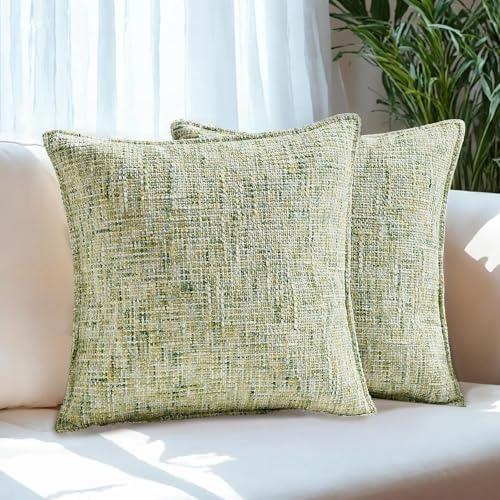 HAUSSY Pack of 2 Chenille Tweed Throw Pillow Covers 12x20 Inch,Light Green