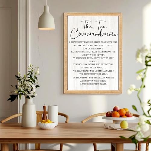 The Ten Commandments Rustic Bible Verse Framed Wall Art, 11''×16'' Narrow Positive Religious Christian Saying Sign for God Jesus Christ Prayer, Vintage Holy Inspirational Catholic Scripture Decor