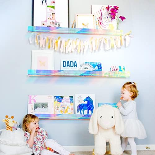2 Pack RORKIM 36 Inch Iridescent Acrylic Floating Shelf, Kids Bookshelf