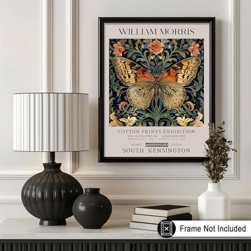 Monem Art William Morris Poster - Butterfly Print - Flower & Botanical Art - Exhibition & Textile Print - Moth & Aesthetic Floral Design - Living Room Decor - 16x20 UNFRAMED Wall Art