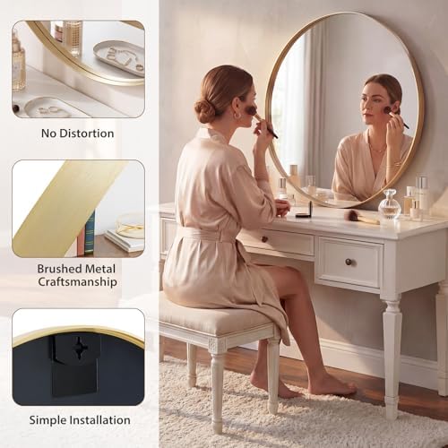 Bathroom Round Mirrors for Over Sink, 30 Inch Wall Circle Mirror with Matte Metal Frame, Modern Wall Mount Vanity Mirror for Home Decor, Living Room, Bedroom, Gold
