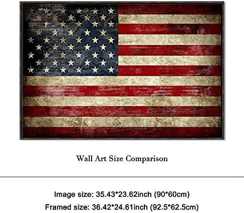 Pyradecor Walnut Framed Canvas Wall Art Large Old Vintage American Flag Canvas Prints Abstract Pictures Paintings for Living Room Office Home Decorations