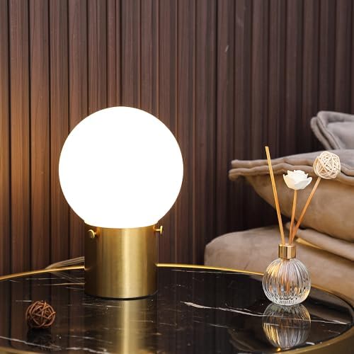 Somniferous Gold Table Lamps Set of 2, Small Bedside Lamps with Frosted Glass Globe Shade, Mid Century Modern Lamp, Nightstand Lamps for Bedroom Living Room Dorm, 7W LED Bulb Included
