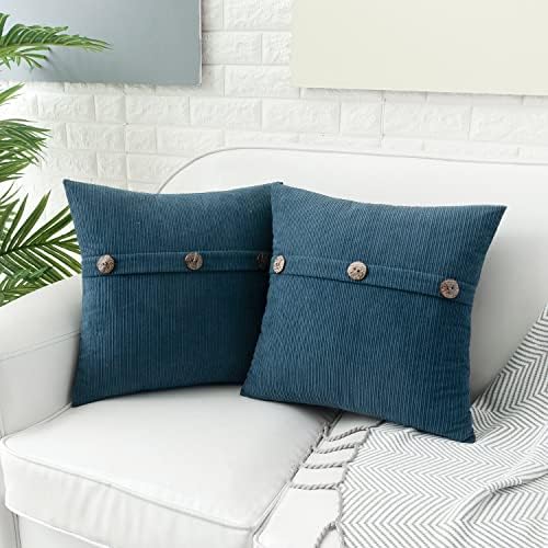 HWY 50 Blue Chenille Throw Pillow Covers 22x22 Inch Buttons Pack of 2