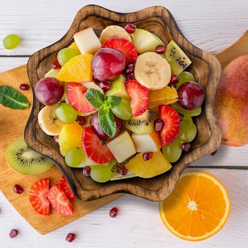 Natural Wooden Tray, Serving Bowl for Salad, Veggies and Fruits, Large Deep Tray for Family, Party (Octagonal Bowl)