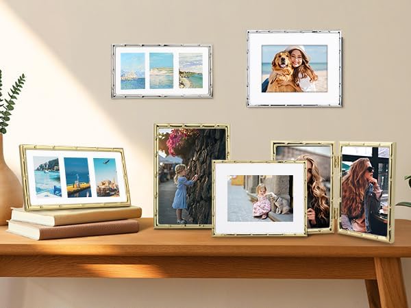 YiPinYin 4x4'' Silver Bamboo Metal Picture Frame with 3x3'' Mat Set of 2, 3x3'' Narrow Elegant Silver Plated Metal Picture Frame with Soft Touch Velvet Mat for Desktop