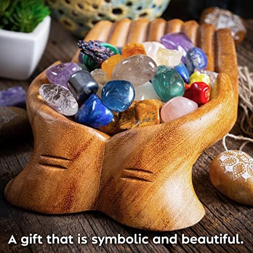Wooden Hands Bowl, Crystal Display, Rock Display, Natural, Medium