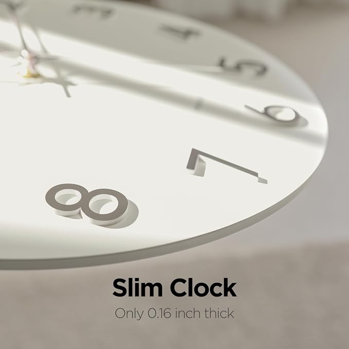 mooas 3D Numbers Modern Wall Clock, 12" Battery Operated, Analog (Cream) | Silent Non-Ticking Sweep Movement, Decorative, Home Decor Living Room Kitchen Bedroom Office Living Room Hotel