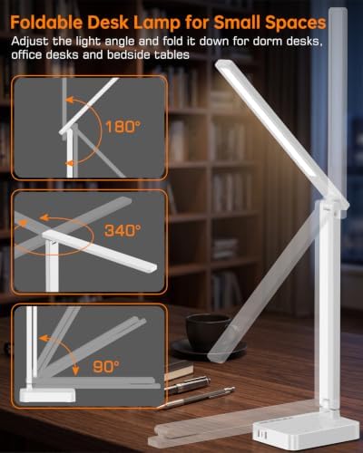 cozoo LED Desk Lamp for Dorm Office, USB-C,AC Outlet, Reading Light, White
