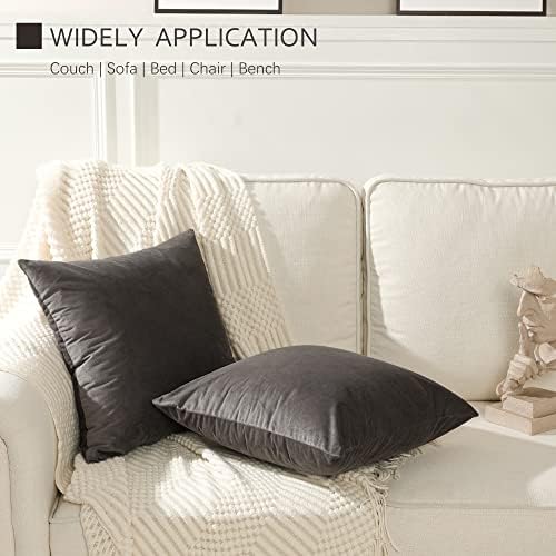 Stellhome Pack of 2 Velvet Pillow Covers Square Decorative Cushion Covers for Bed Couch Sofa Bench, 20 x 20 inch (50 x 50 cm), Dark Grey