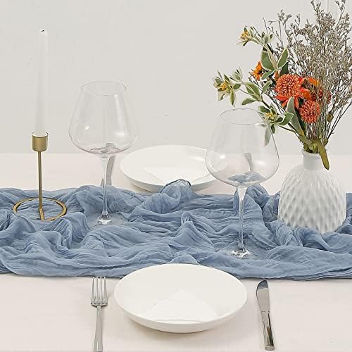 DOLOPL Dusty Blue Cheesecloth Table Runner for Gender Reveal Decorations 13.3ft Boho Gauze Cheese Cloth Table Runner Rustic Sheer Runner 160inch Long for Wedding Bridal Baby Shower Decorations