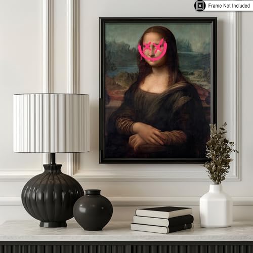 Poster Master Mona Lisa Painting - Smile Face Print - Altered Pop Art - Defaced - Gift for Men & Women - Minimal Decor for Office, Bedroom or Living Room, 24x32 Unframed Wall Art