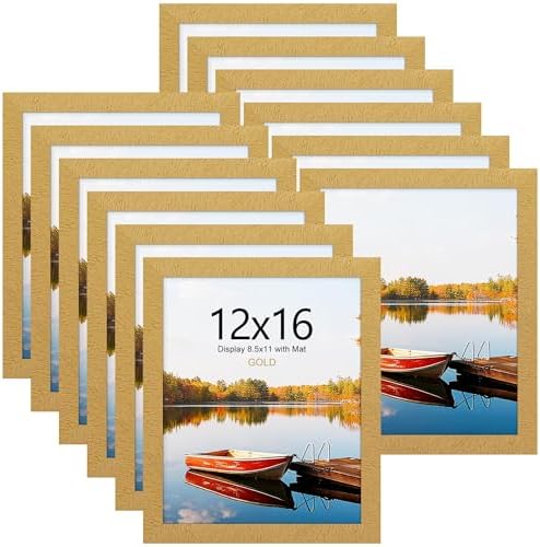 Picrit 12x16 Picture Frame Set of 12, Modern Gallery Wall Frames, Gold