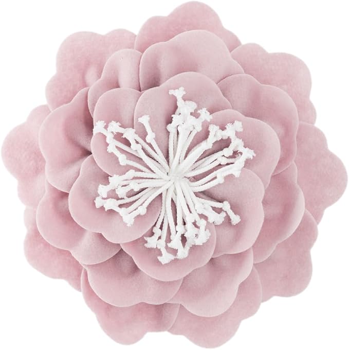 JWH Handmade Flower Throw Pillow Cover with Insert White Stripes Decorative Round Cushion Stereo Pillowcase for Bed Couch Bedroom Chair 14 Inch Pink Polyester
