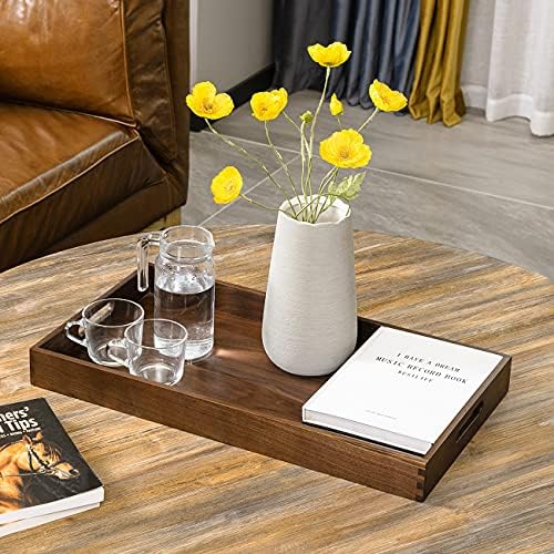 24"x13" Large Handmade Black Walnut Wood Ottoman Tray with Handle