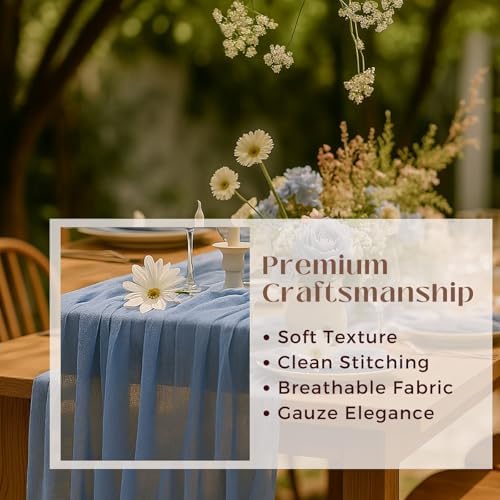 12 Pack Dusty Blue Cheesecloth Table Runner – 10FT Gauze Boho Table Runners for Wedding, Baby Shower, French Blue Bridal Party, Rustic Vintage Event Decor