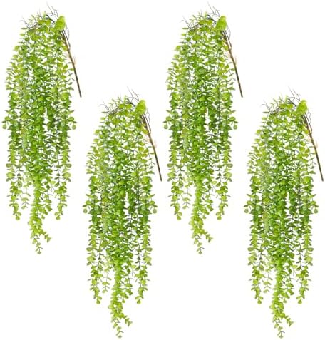 dallisten 4 Pack Fake Hanging Plants, 38" Artificial Hanging Eucalyptus Plants Greenery Vines UV Resistant Faux Trailing Plants for Indoor Outdoor Wall Shelf Porch Boho Home Patio Decor(4PCS Green)