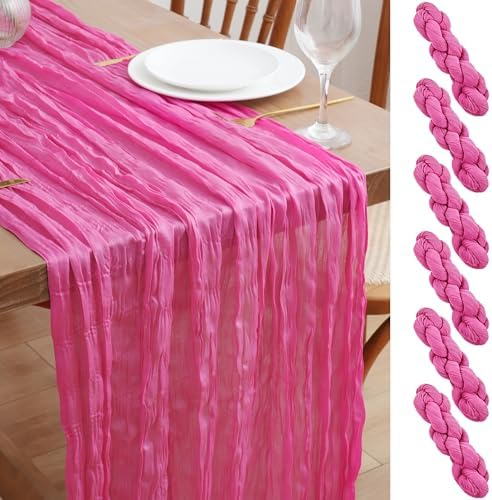 Asee'm 6pcs Hot Pink Cheesecloth Table Runner Summer 10FT Fuchsia Gauze
