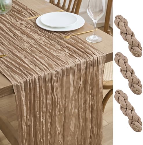 Asee'm 3pcs Cheesecloth Table Runner 120 Inches Long Nude Boho Gauze Cheese Cloth Runner 10FT Rustic Sheer Table Runners for Christmas Wedding Party Baby Shower Spring Easter Decoration