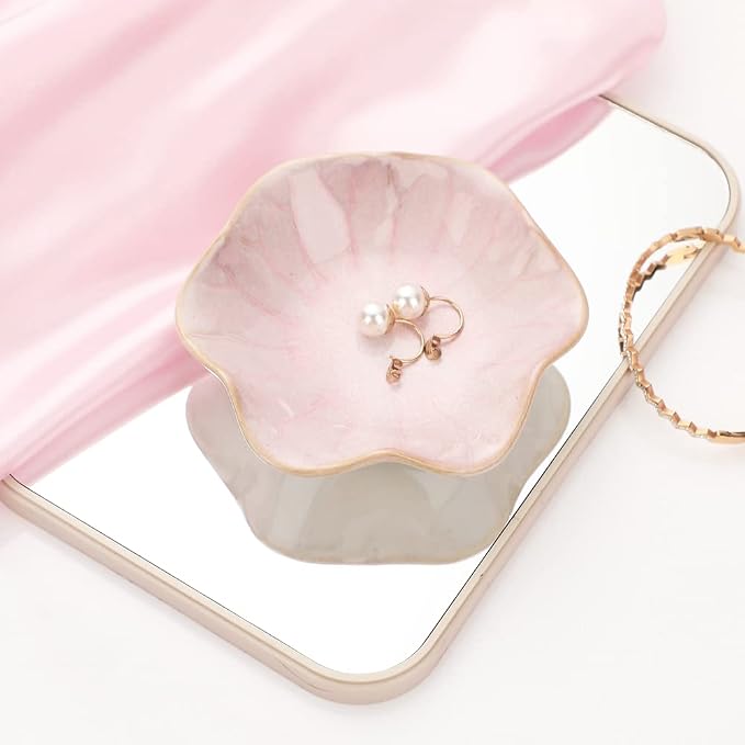 Binoster Ceramic Leaf Jewelry Dish, Pink Key Tray, Modern Jewelry Holder, Small Ring Dish, Trinket Tray, Nightstand Decor Room Decor