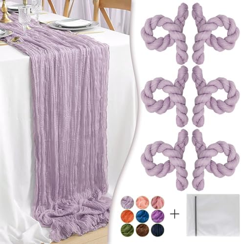 Lilac Cheesecloth Table Runner 6 Pack 35" Boho Gauze Runner 120 inches Long Runner Rustic Sheer Fabric Bulk for Baby Shower Wedding Bridal Birthday Party Picnic Table Decorations