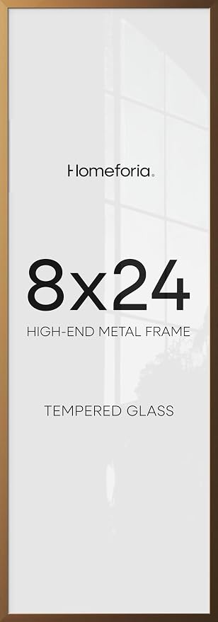 Homeforia 8x24 Bronze Panoramic Picture Frame, High-End Metal, Glass