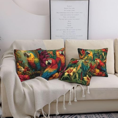 Parrot Throw Pillow Covers Set of 4 Decorative Soft Double Sided Print Pillow Case Farmhouse Home Decor for Living Room Sofa Couch 18x18