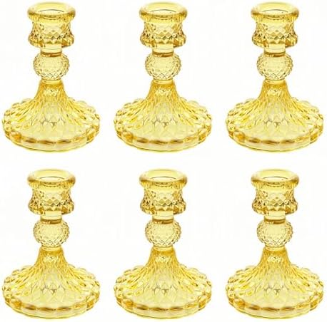 Clear Glass Candlestick Holders, Taper Candle Holders, Set of 6